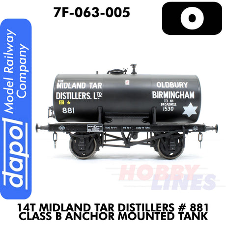 14T Midland Tar Distillers #881 Class B Anchor Mounted Tank |  Dapol | 7F-063-005