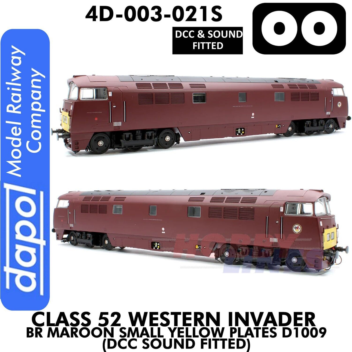 Class 52 Western Invader BR Maroon Small Yellow Panels D1009 - DCC Sound Fitted | Dapol | 4D-003-021S
