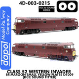Class 52 Western Invader BR Maroon Small Yellow Panels D1009 - DCC Sound Fitted | Dapol | 4D-003-021S