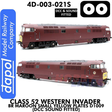 Class 52 Western Invader BR Maroon Small Yellow Panels D1009 - DCC Sound Fitted | Dapol | 4D-003-021S