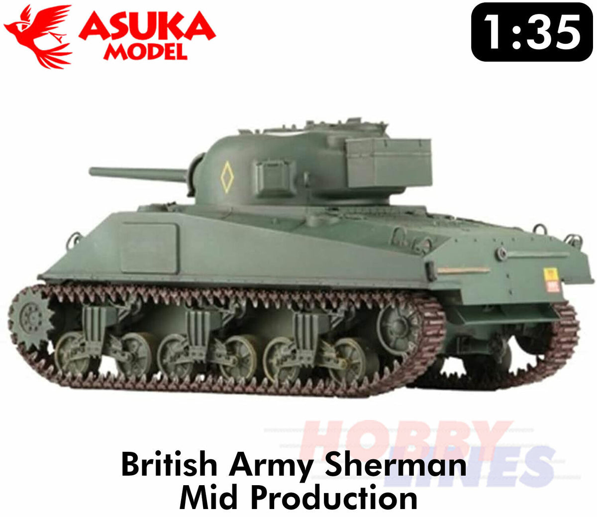 Asuka 1:35 BRITISH ARMY SHERMAN MID PPRODUCTION scale model WWII Tank kit 35018