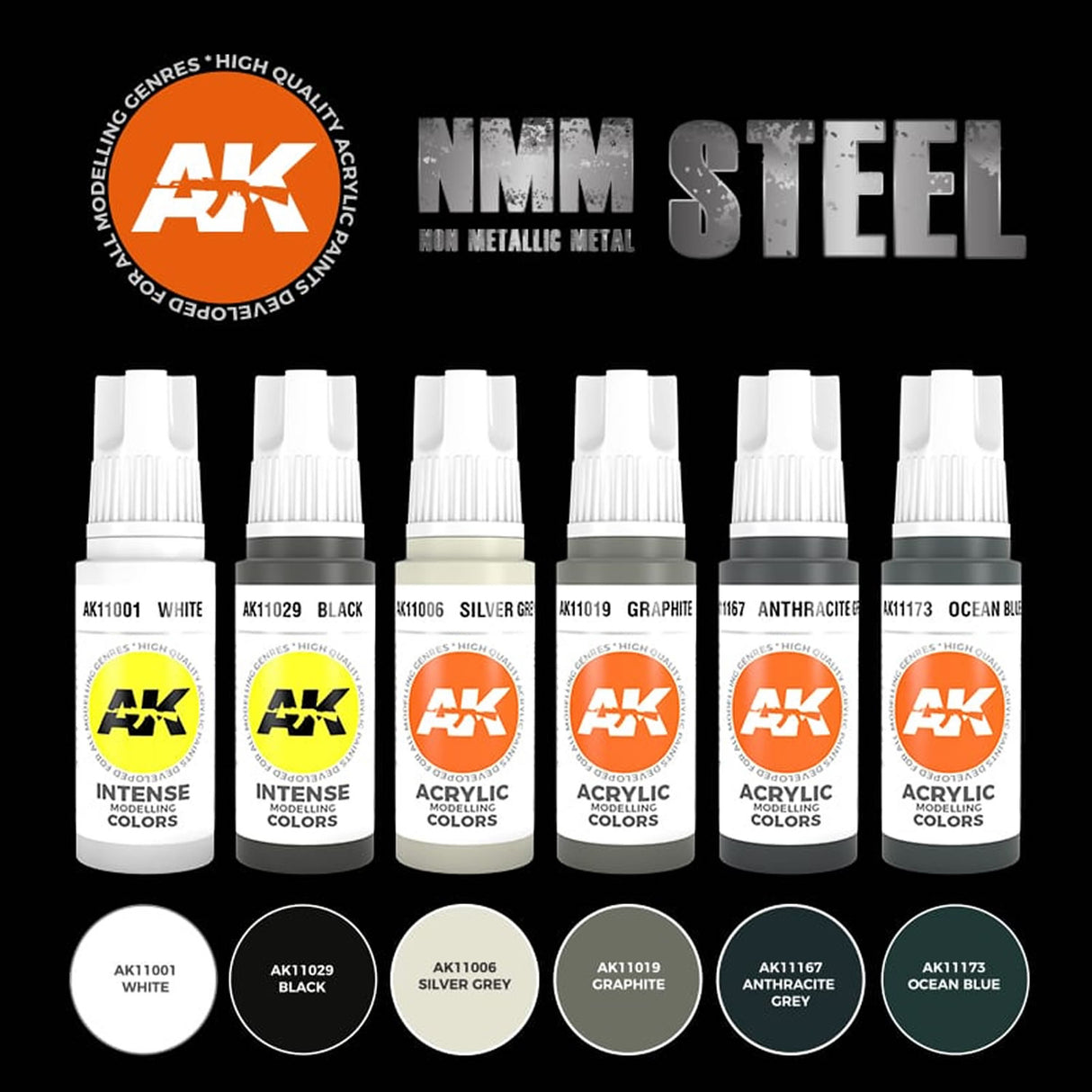 Non Metallic Metal Steel - 3G Acrylic Paint x 6  | AK interactive | AK11601