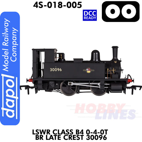 LSWR Class B4 0-4-0T BR Late Crest 30096 - DCC Ready | Dapol | 4S-018-005