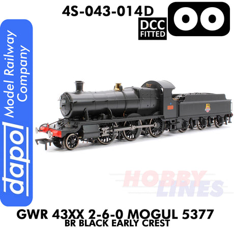 Great Western Railway - 43xx 2-6-0 Mogul 5377 BR Black Early Crest - DCC Fitted - 1:76 OO | Dapol |4S-043-014