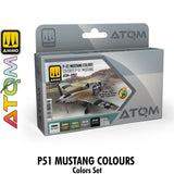 ATOM P-51 MUSTANG Colours Set - 6 20ml Acrylic Paint | Ammo by Mig Jimenez 