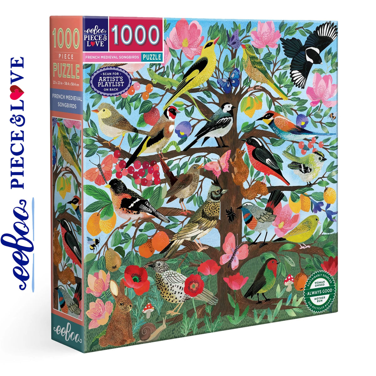 * DAMAGED BOX * - French Medieval Songbirds - 1000pc Puzzle | eeBoo | PZT959