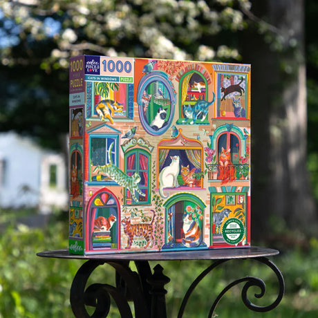eeBoo CATS IN THE WINDOW 1000 pc Square Jigsaw Puzzle Super Deluxe PZTCIW