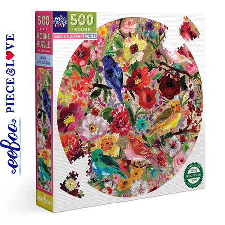Birds & Blossoms  500 pc Round Puzzle | eeBoo | PZFBBL