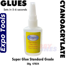 Load image into Gallery viewer, Cyano Super Glue 50g Standard Grade 5-6 seconds Cyanoacrylate Expo Tools 47024
