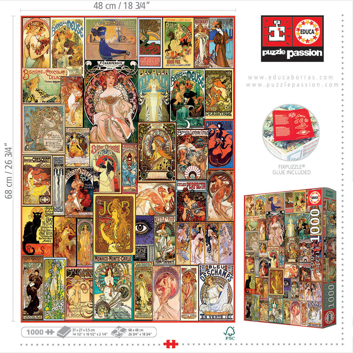 *Damaged Box* Art Nouveau Poster Collage 1000pc Puzzle | Educa | 19258