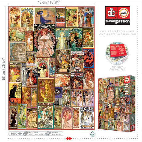 *Damaged Box* Art Nouveau Poster Collage 1000pc Puzzle | Educa | 19258