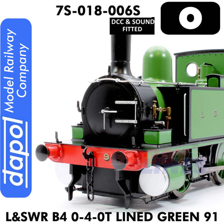 L & SWR B4 0-4-0T Lined Green 91 - DCC & Sound Fitted | Dapol | 7S-018-006S