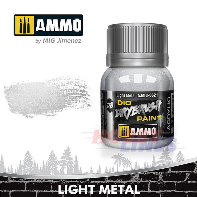DIO Drybrush Paint - Light Metal 40ml | Ammo by Mig Jimenez | MIG0621
