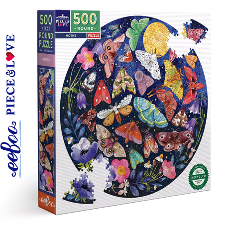 Moths 500 pc Round Puzzle | eeBoo |  PZFMOT