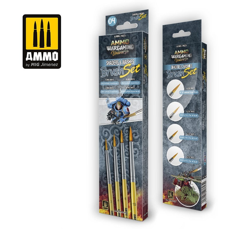 AMMO Wargaming Universe - Shaders & Washes Brush Set | Ammo by Mig Jimenez | MIG7623 