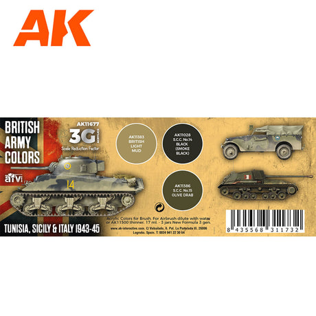3G Special Set - British Army Colours - Tunisia, Sicily and Italy 1943-45 - 3 x 17ml Acrylic Paint  | AK interactive | AK11677