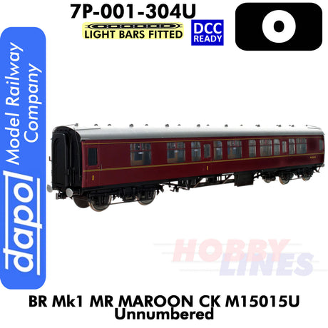 BR Mk1 MR Maroon CK M15015U Unnumbered Coach - Lightbars fitted & DCC Ready | Dapol |7P-001-304U