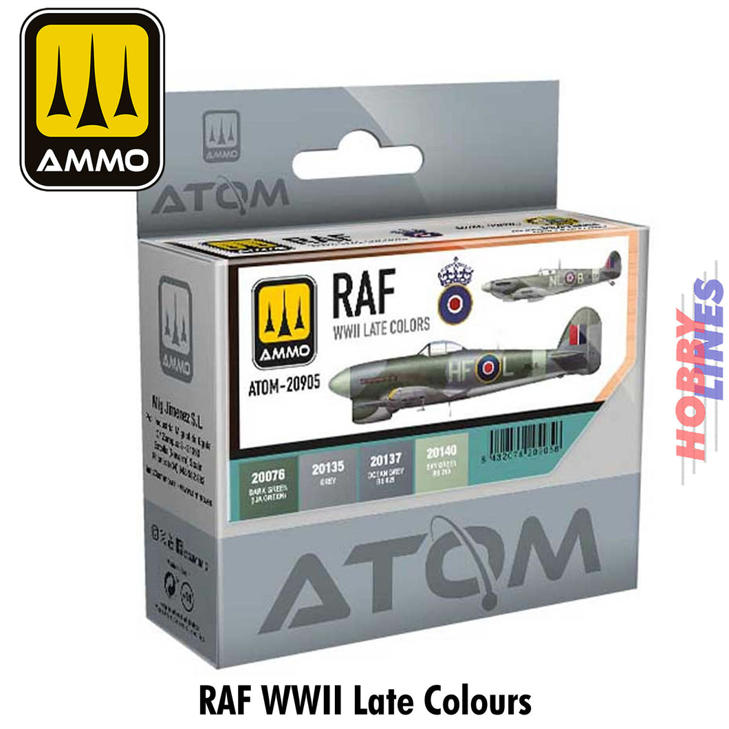 RAF WWII Late Colours Set 4 20ml Acrylic bottles Ammo Mig Jimenez ATOM-20905