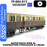 Autocoach GWR 36 Shirtbutton Chocolate & Cream Coach - DCC & Lightbar Ready | Dapol | 7P-004-012
