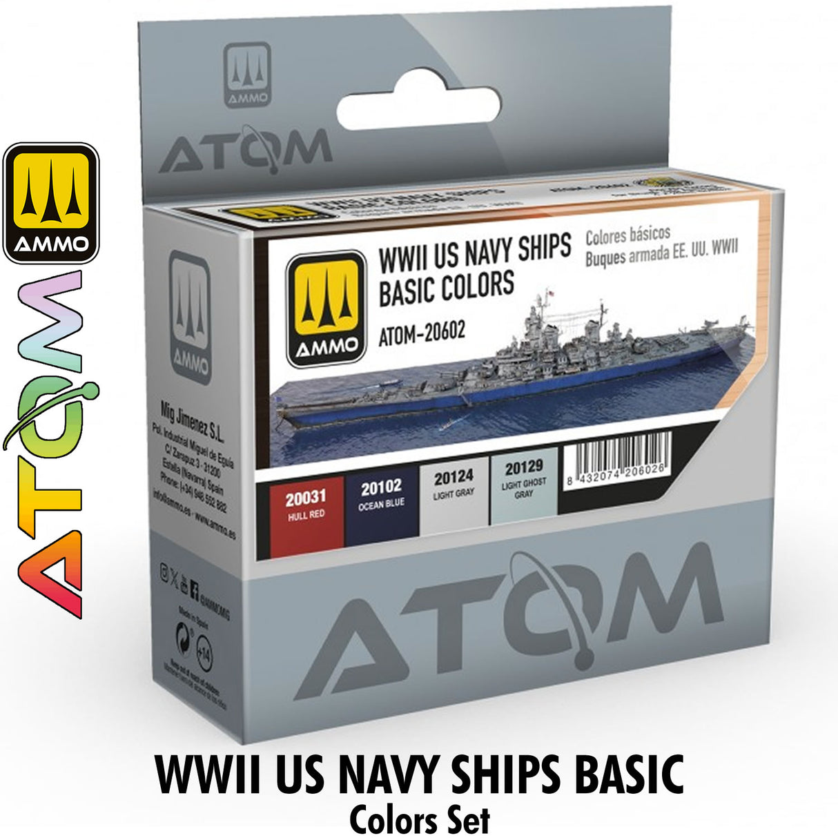 ATOM WWII US Navy Ships Basic Colours Set - 4 20ml Acrylic Paint | Ammo by Mig Jimenez 