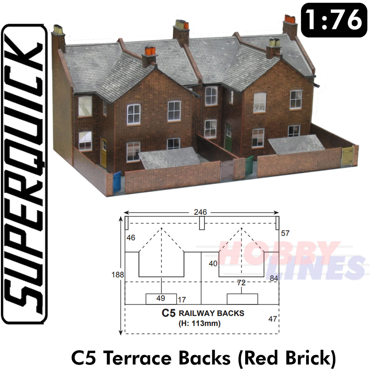 RED BRICK TERRACE BACKS C5 1:72 OO HO Railway Building Series C C05 SuperQuick