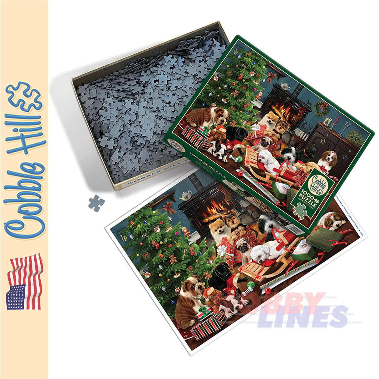 Christmas Puppies COBBLE HILL 1000pc jigsaw puzzle 40214
