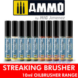 STREAKING BRUSHER Range Enamel Oilbrusher 10ml Brush in cap Ammo By Mig Jimenez