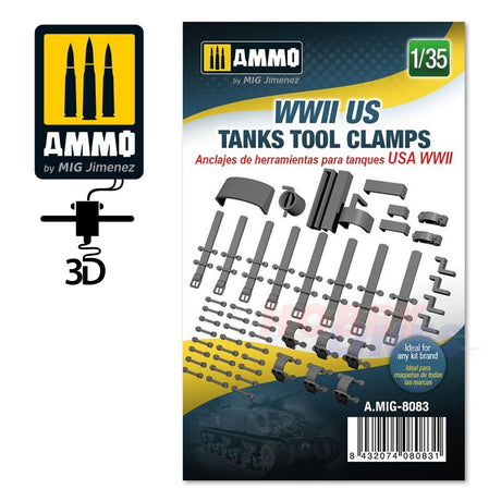 WWII US tanks tool clamps 1:35 3D printed Ammo by Mig Jimenez MIG8083