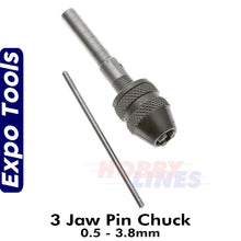 Load image into Gallery viewer, 3 JAW PIN CHUCK 0.5-3.8mm drill bit Pillar drill modeller lathe Expo Tools 12806
