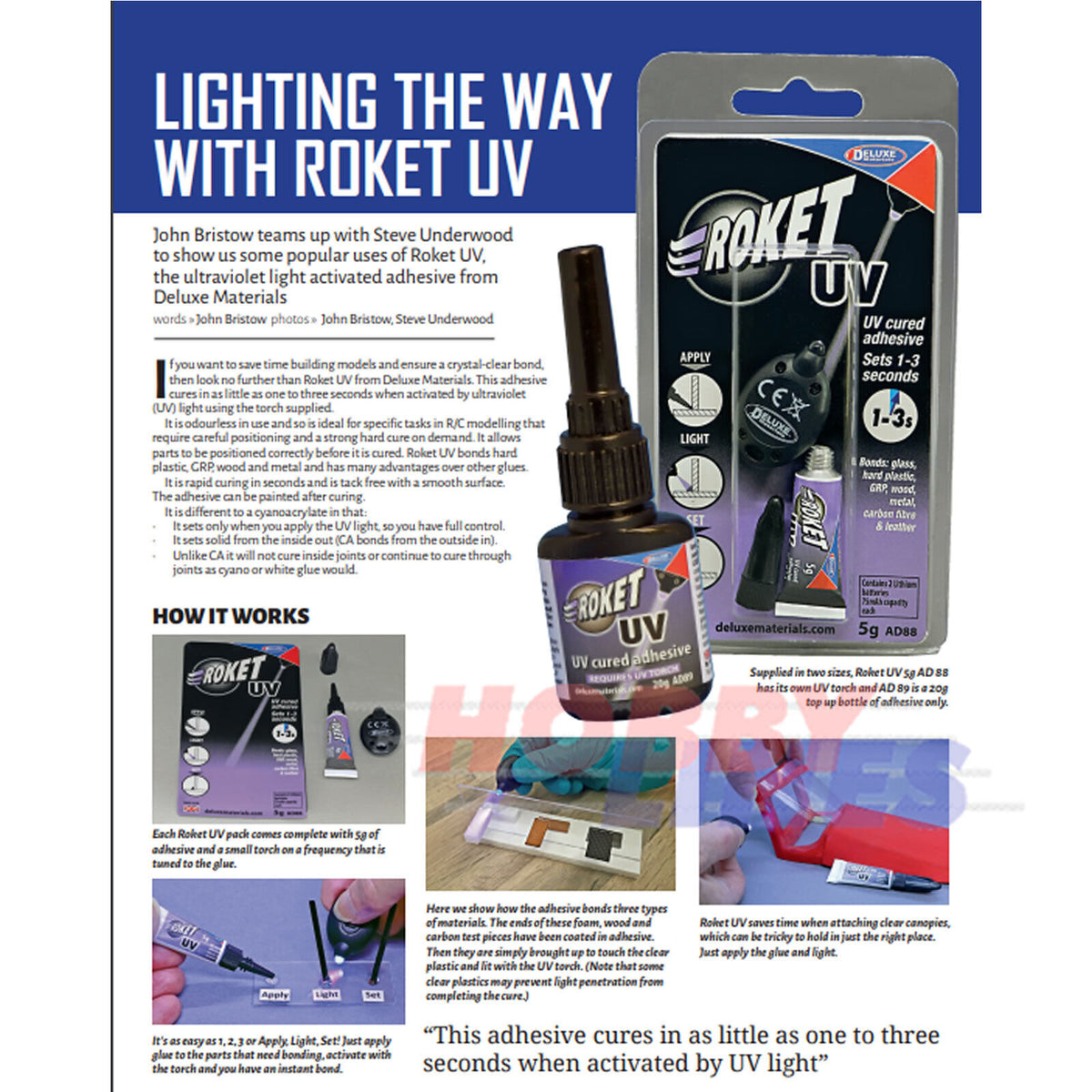 ROKET UV 5g adhesive & activation light plastic wood metal AD88 Deluxe Materials