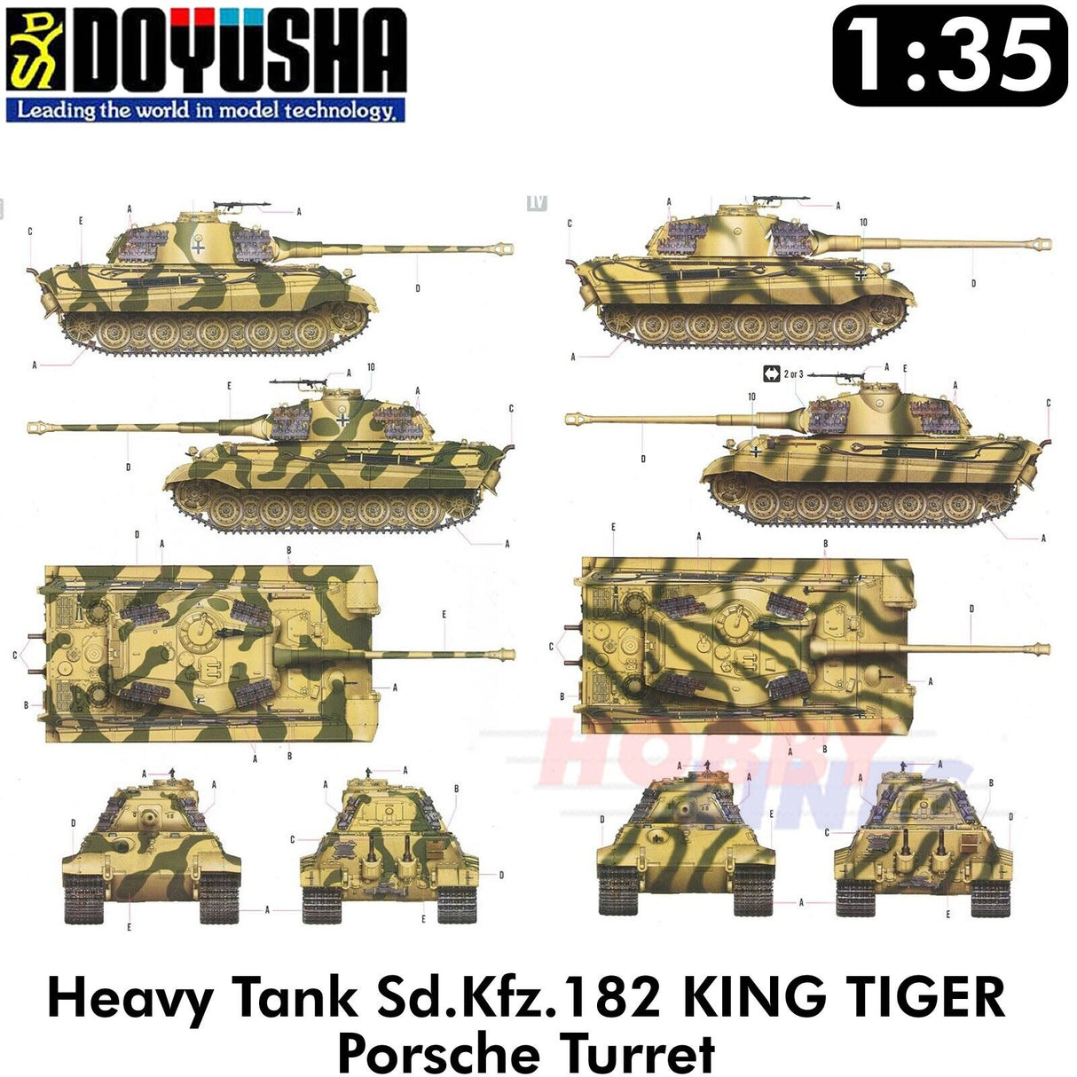 KING TIGER Sd.Kfz.182 PORSCHE TURRET German Tank WWII 1:35 kit DOYUSHA DOY35KT1