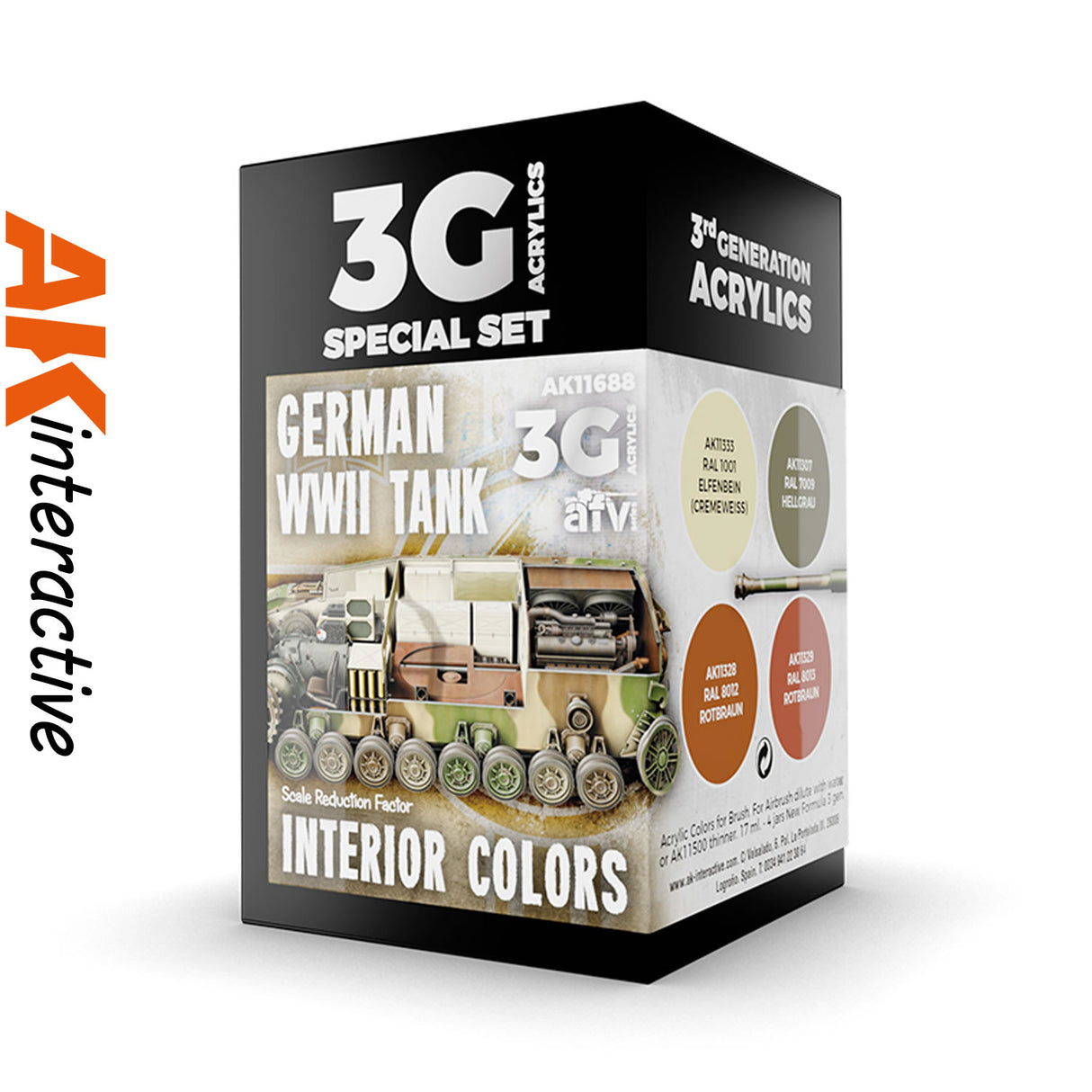 3G Special Set - German WWII Tank - Interior Colours - 4 x 17ml Acrylic Paint | AK interactive | AK11688
