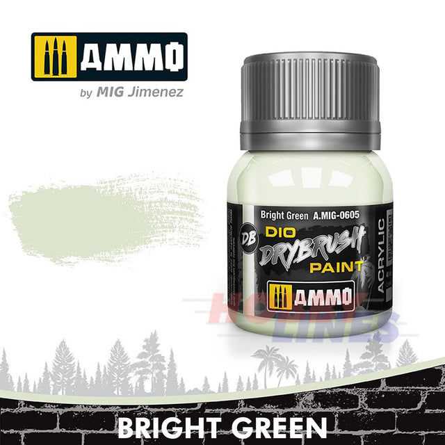 DIO Drybrush Paint - Bright Green 40ml | Ammo by Mig Jimenez | MIG0605