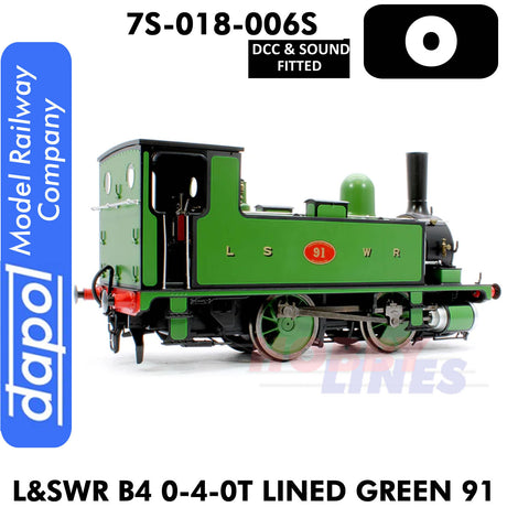 L & SWR B4 0-4-0T Lined Green 91 - DCC & Sound Fitted | Dapol | 7S-018-006S