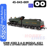 Great Western Railway - 43xx 2-6-0 Mogul 4321 Lined & Lettered Great Crest Western - DCC Ready - 1:76 OO | Dapol |  4S-043-009