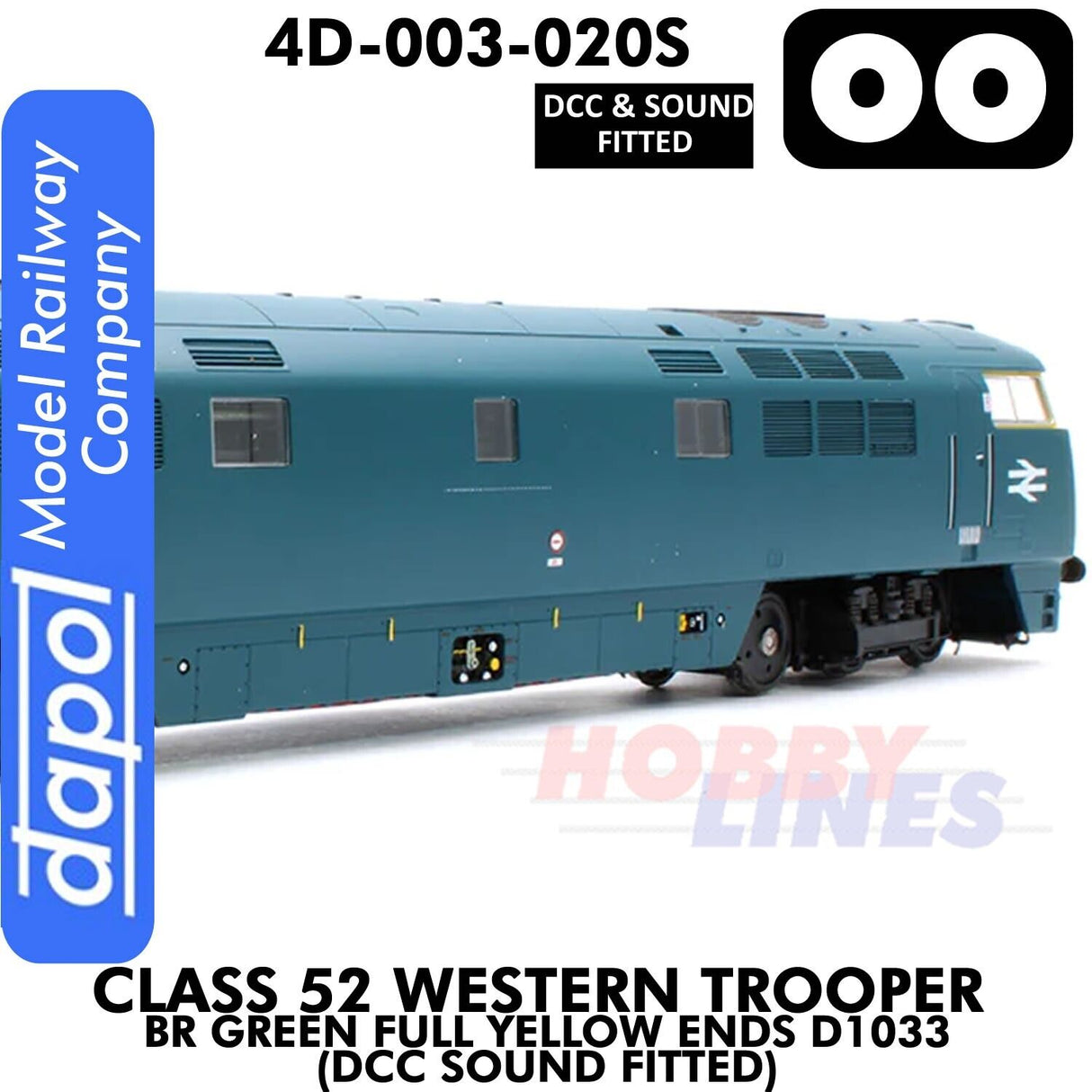 Class 52 Western Trooper - BR Green Full Yellow Ends D1033 - DCC & Sound Fitted | Dapol | 4D-003-020S