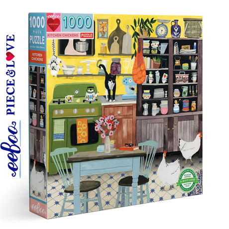 eeBoo KITCHEN CHICKENS 1000 pc Square Jigsaw Puzzle Super Deluxe PZTKHC