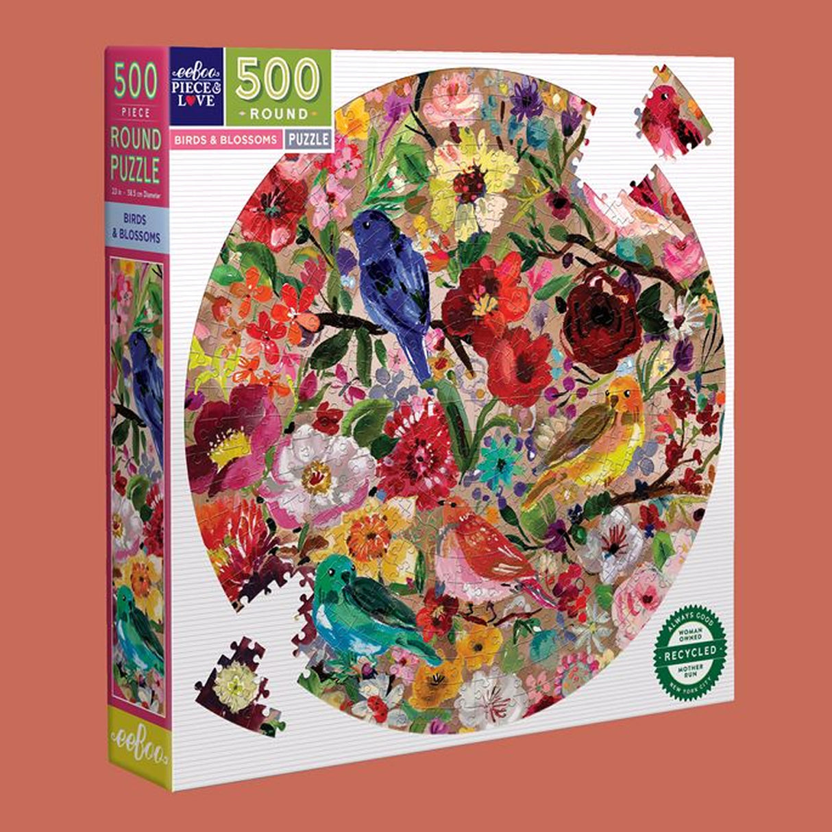 Birds & Blossoms  500 pc Round Puzzle | eeBoo | PZFBBL
