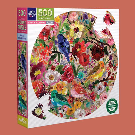 Birds & Blossoms  500 pc Round Puzzle | eeBoo | PZFBBL