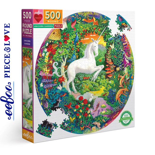 *DAMAGED BOX* Unicorn Garden - 500pc Round Puzzle | eeBoo | PZFUNG