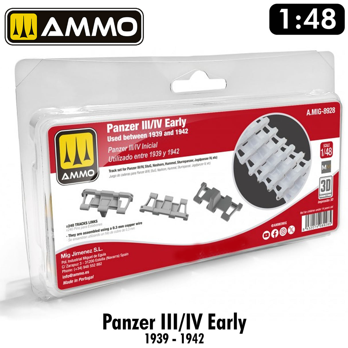  PANZER III/IV 1939-42 tank track 3D printed HiQ resin detail 1:48 | Ammo by Mig Jimenez 