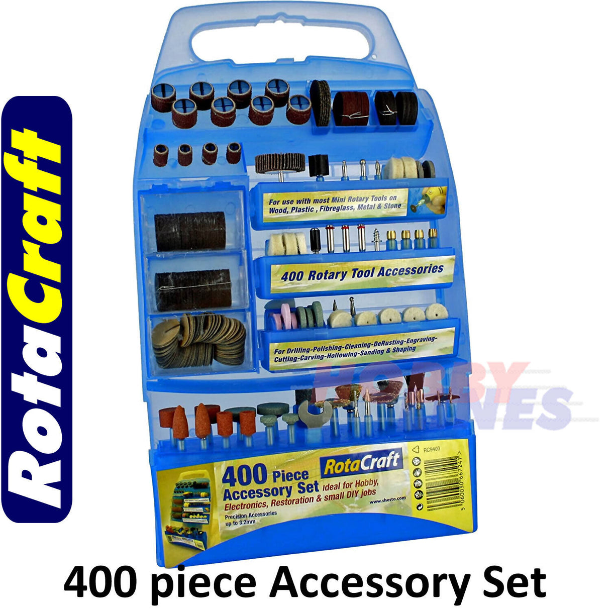 Rotary Tool ACCESSORY SET 400pc in portable display case ROTACRAFT RC9400