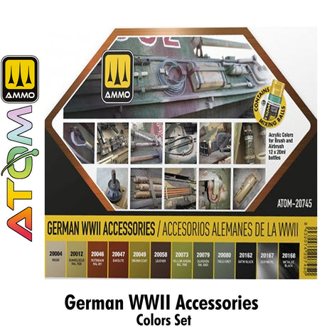 ATOM German WWII Accessories Set -12 20ml Acrylic Paint | Ammo by Mig Jimenez 