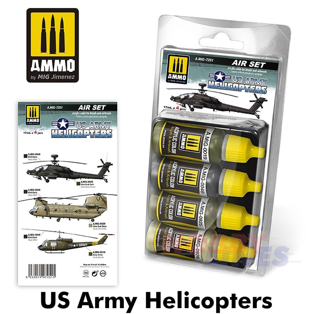 US Army Helicopters 4  17ml Jar Acrylic Paint Set AMMO By Mig Jimenez Mig7251