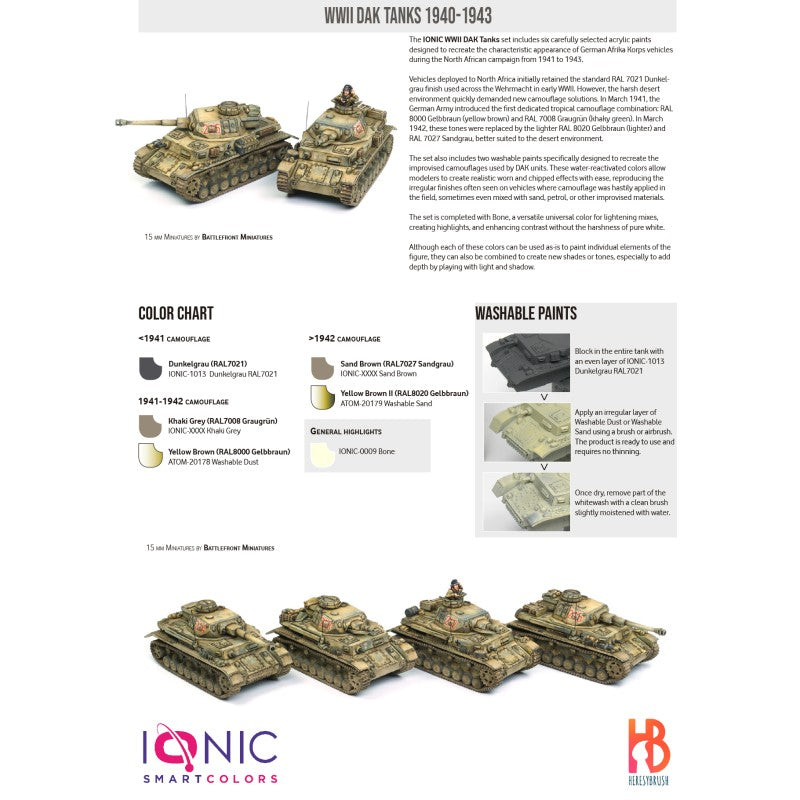 Acrylic Paint Set - Deutsches Afrikakorps Tanks 1941-1943 - 6 x 20ml | IONIC | IONIC1216