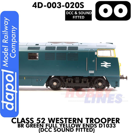 Class 52 Western Trooper - BR Green Full Yellow Ends D1033 - DCC & Sound Fitted | Dapol | 4D-003-020S