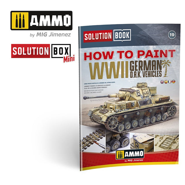 Solution Book 19 - How to Paint WWII German D.A.K.Vehicles (English, Castellano, Français, Deutsch) | Ammo by Mig Jimenez | MIG6602