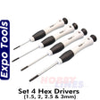 Set 4 Hex Drivers - 1.5, 2, 2.5 & 3mm | Expo Tools | 78110