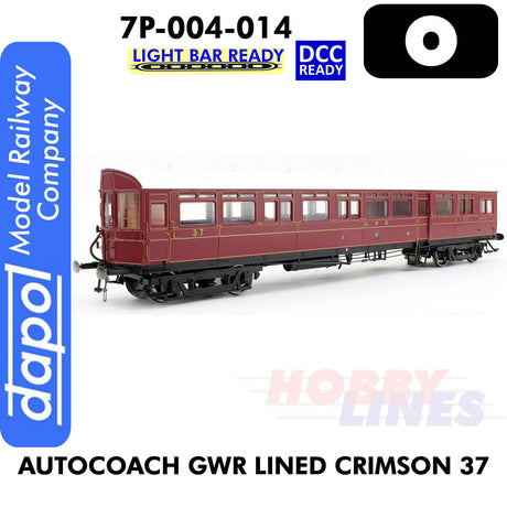 Autocoach GWR Lined Crimson 37 Coach- DCC & Lightbar Ready | Dapol | 7P-004-007