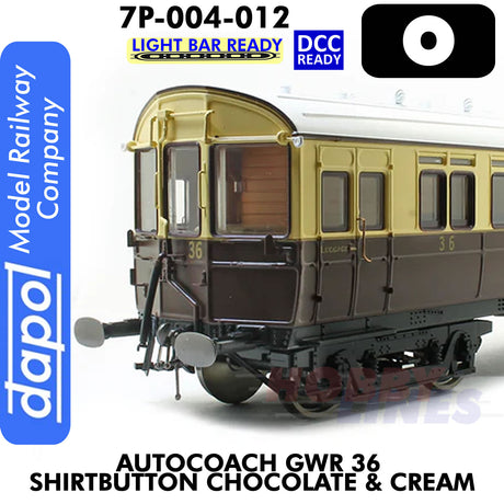 Autocoach GWR 36 Shirtbutton Chocolate & Cream Coach - DCC & Lightbar Ready | Dapol | 7P-004-012